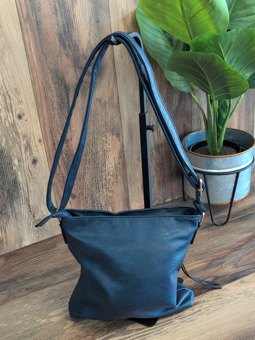 Blue Leather Like Crossbody Bag              824A